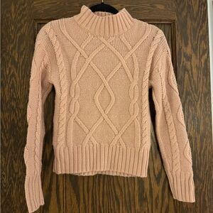 Gap mock neck light pink cable knit wool sweater